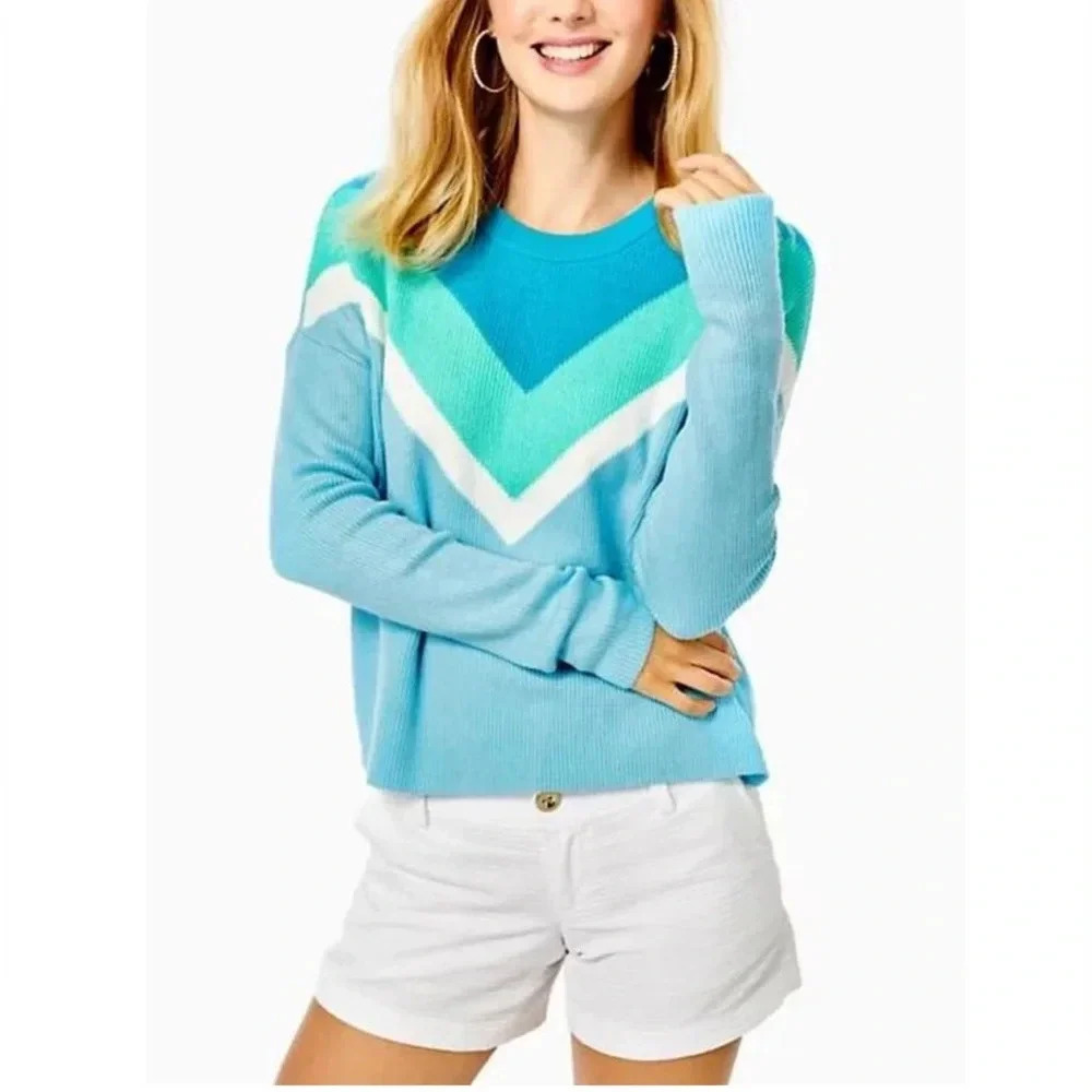 Lilly Pulitzer Rivka Sweater - Ravello Blue Chevron StripeSize XL